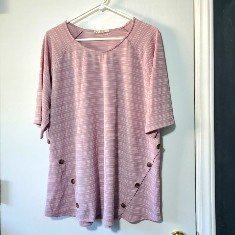Above & Beyond Pale Pink Striped Top with Button Details Size 3X